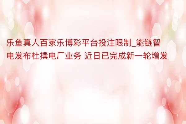 乐鱼真人百家乐博彩平台投注限制_能链智电发布杜撰电厂业务 近日已完成新一轮增发
